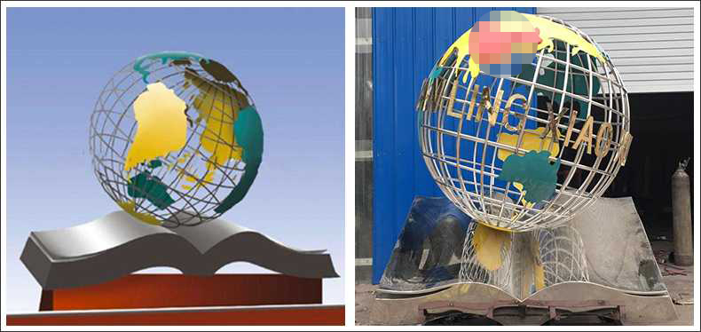 不銹鋼地球，景觀地球雕塑，學校地球儀擺件